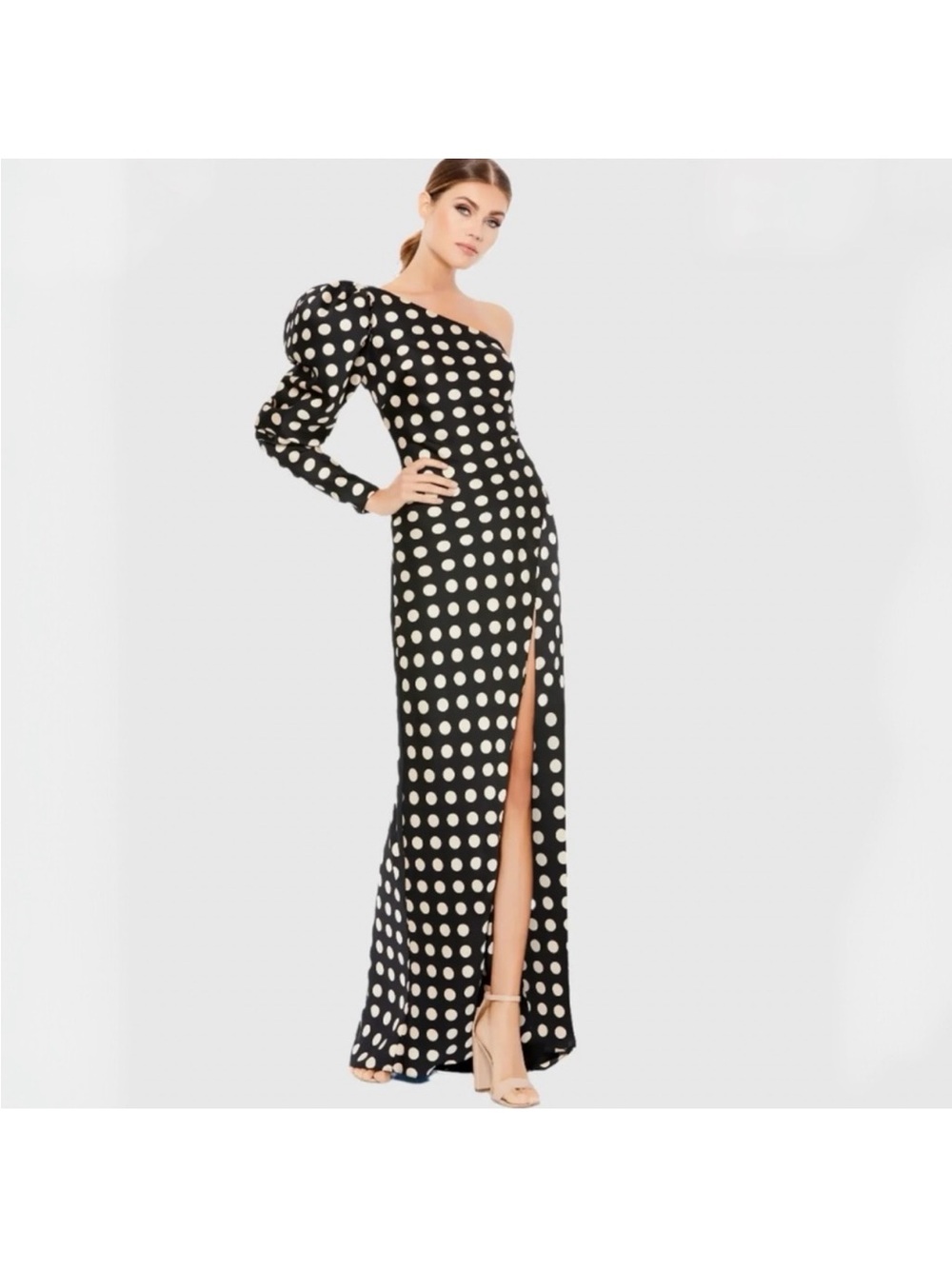 Ieena for macduggal polka dot one shoulder sheath gown women’s 10 - Picture 4 of 10